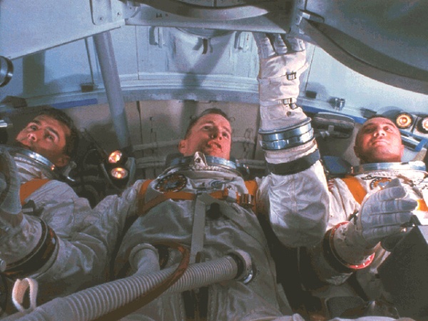 Apollo 1 astronauts Roger B. Chaffee, Edward H. White, and Virgil I. Grissom. Photo courtesy of NASA.